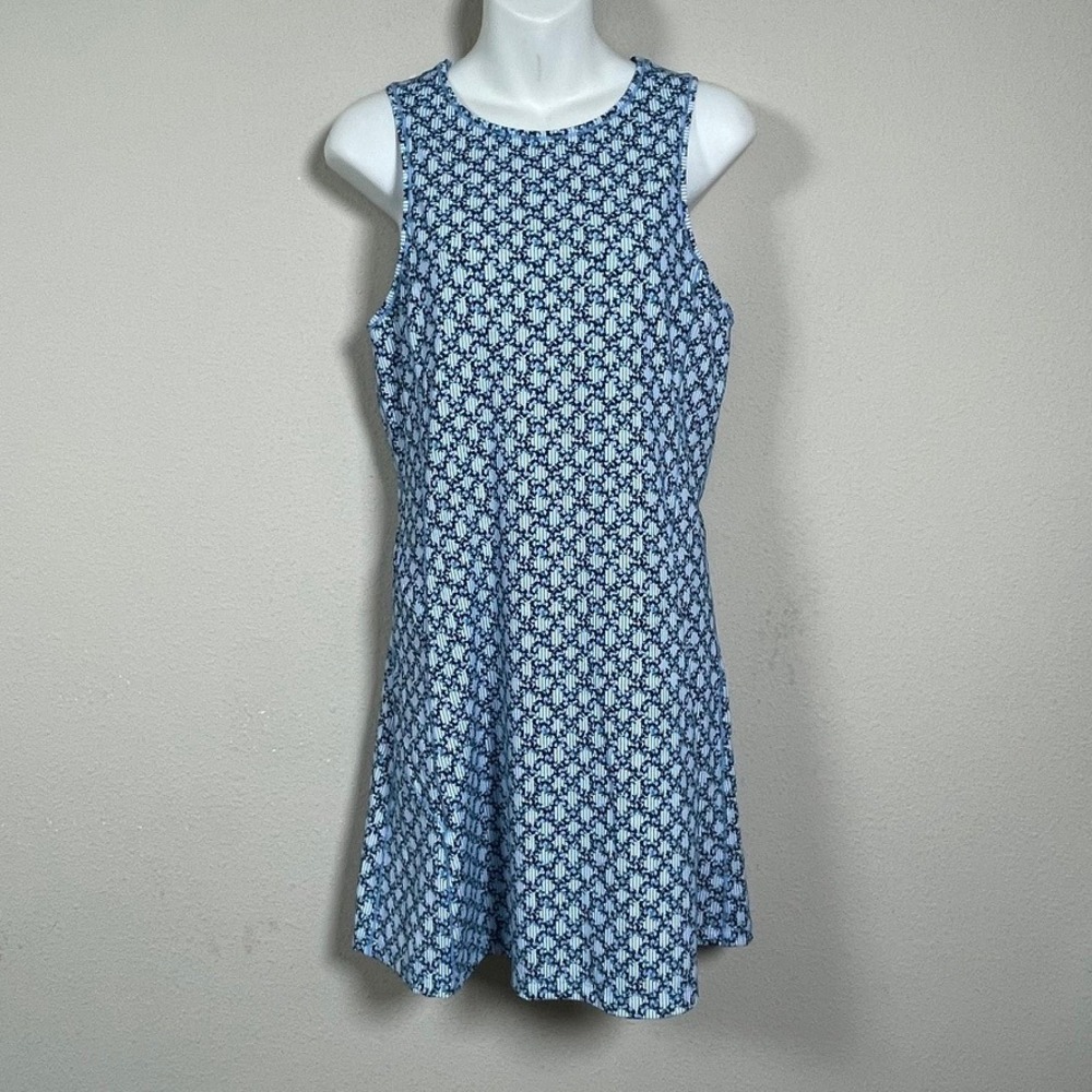 Addison Bay Resort Dress Womens L Blue Floral Stripe Racerback Mini Sporty